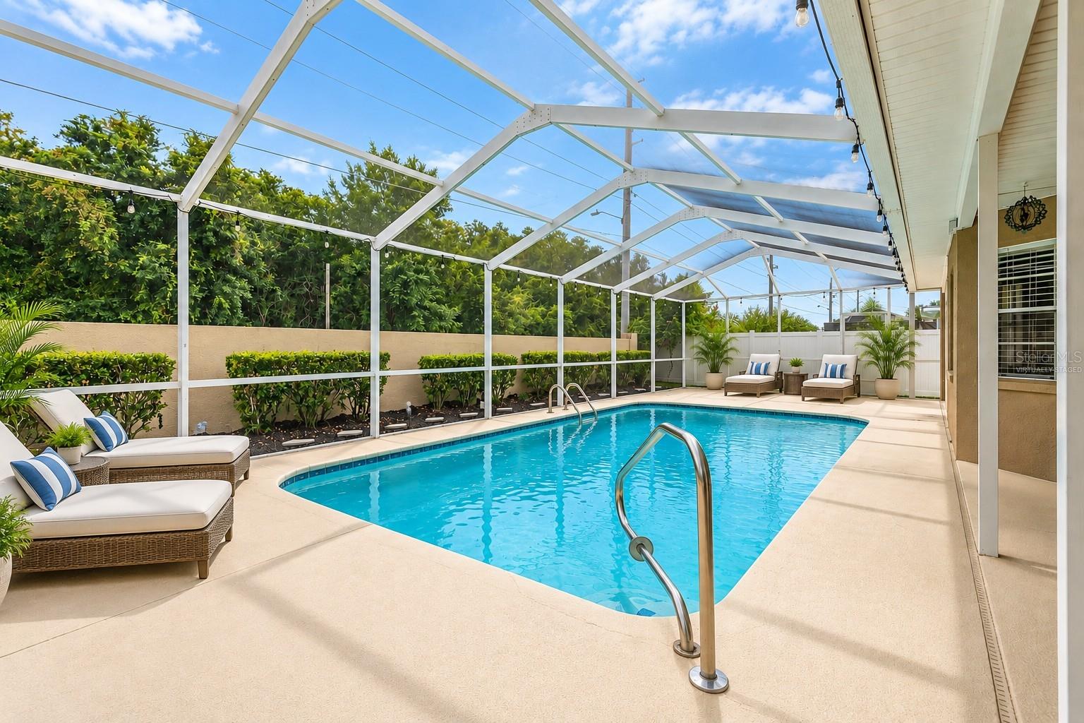 Virtually staged pool deck. Virtually staged pool deck.