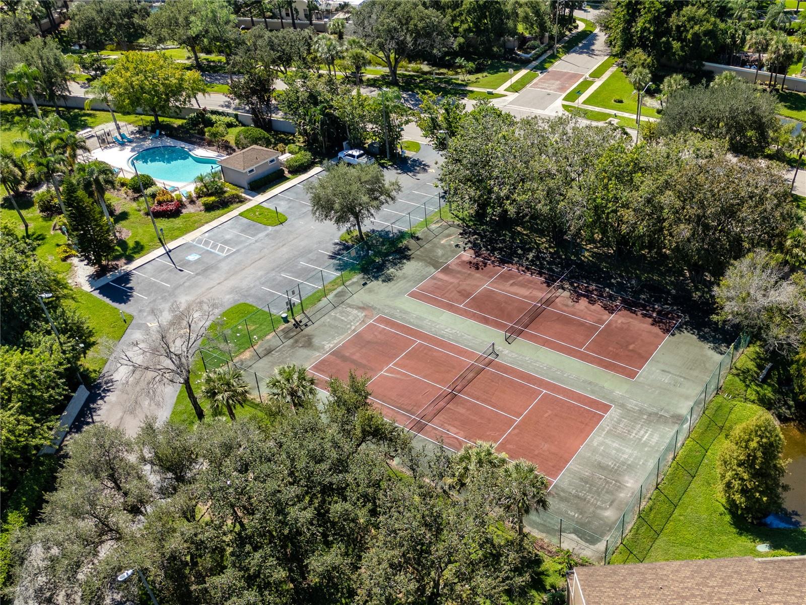 Aerial View of Tennis Courts and pool-6229 Bayside Key Dr, Tampa, FL 33615