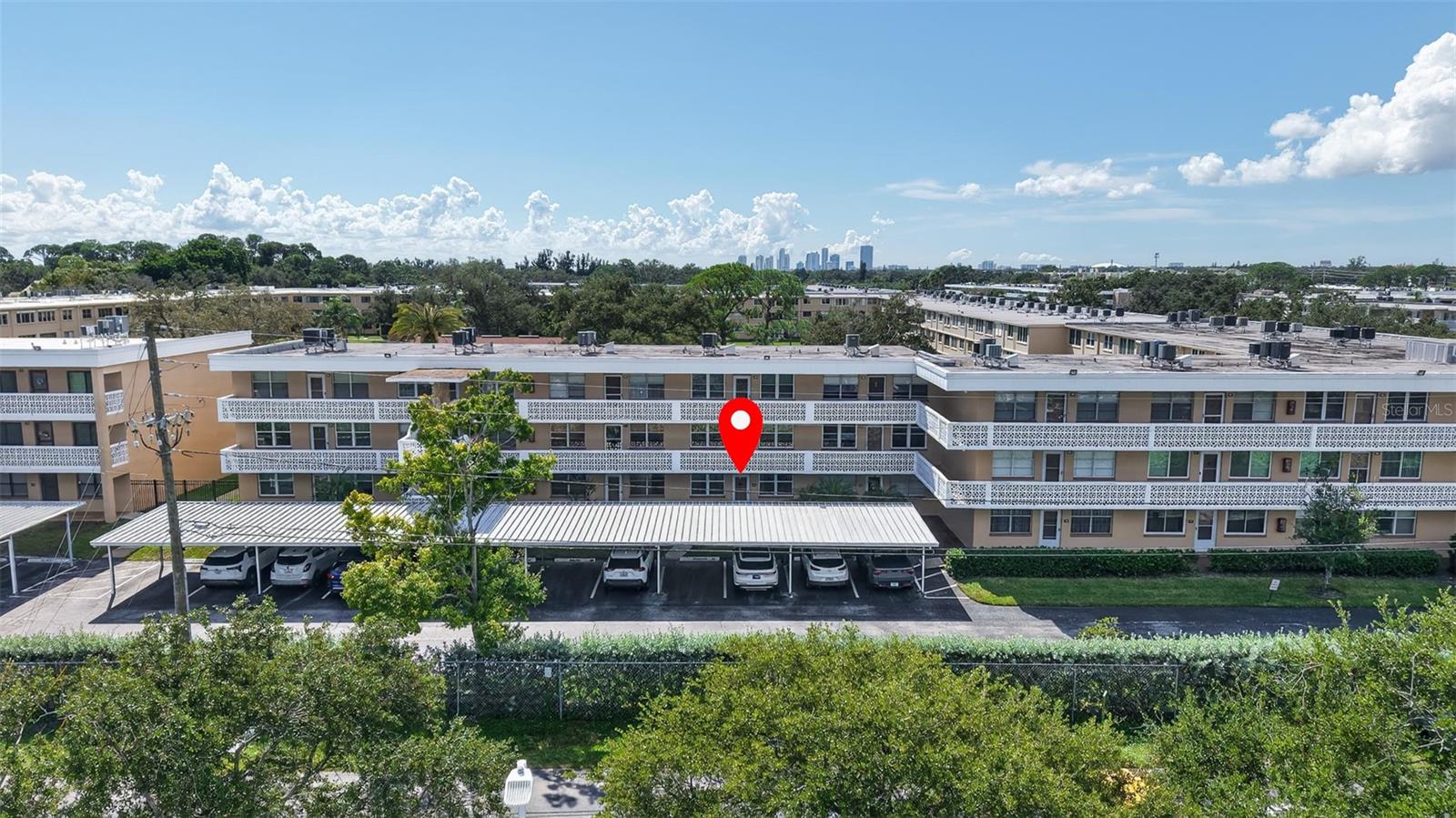 Front of the building with views of downtown St. Pete.