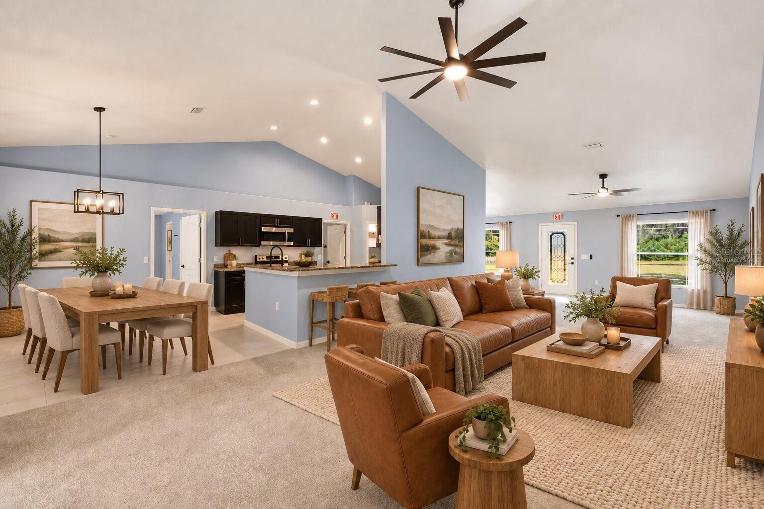 Virtually staged Great room and dining room