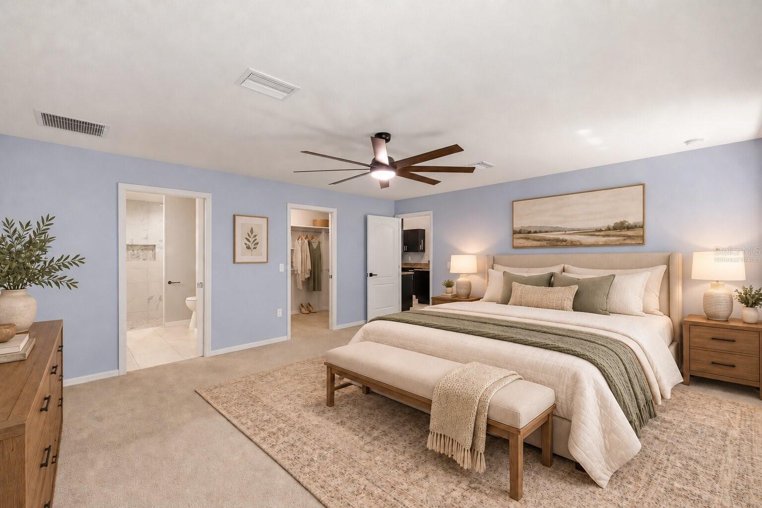 Virtually staged primary bedroom