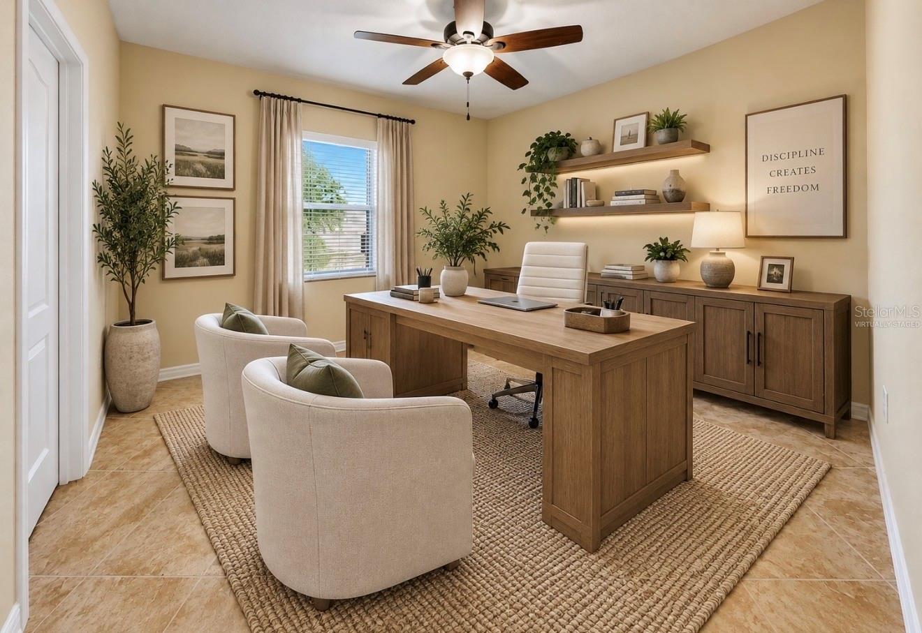 Virtually Staged 1st Floor Office or Bedroom with Attached Full Bath