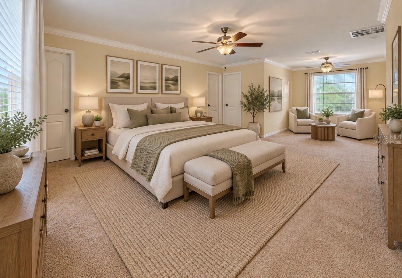Virtually Staged Primary Bedroom with Sitting Area