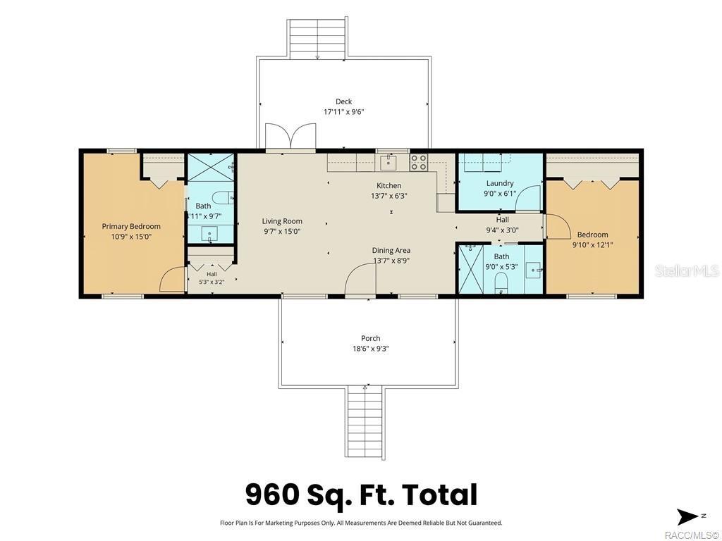Floor Plan Convenient floor plan illustrating the home's 2-BEDROOM, 2-BATH layout, OPEN LIVING & DINING AREAS, kitchen, indoor laundry, COVERED FRONT PORCH & REAR DECK. Floor plan measurements are approximate. Floor Plan Convenient floor plan illustrating the home's 2-BEDROOM, 2-BATH layout, OPEN LIVING & DINING AREAS, kitchen, indoor laundry, COVERED FRONT PORCH & REAR DECK. Floor plan measurements are approximate.
