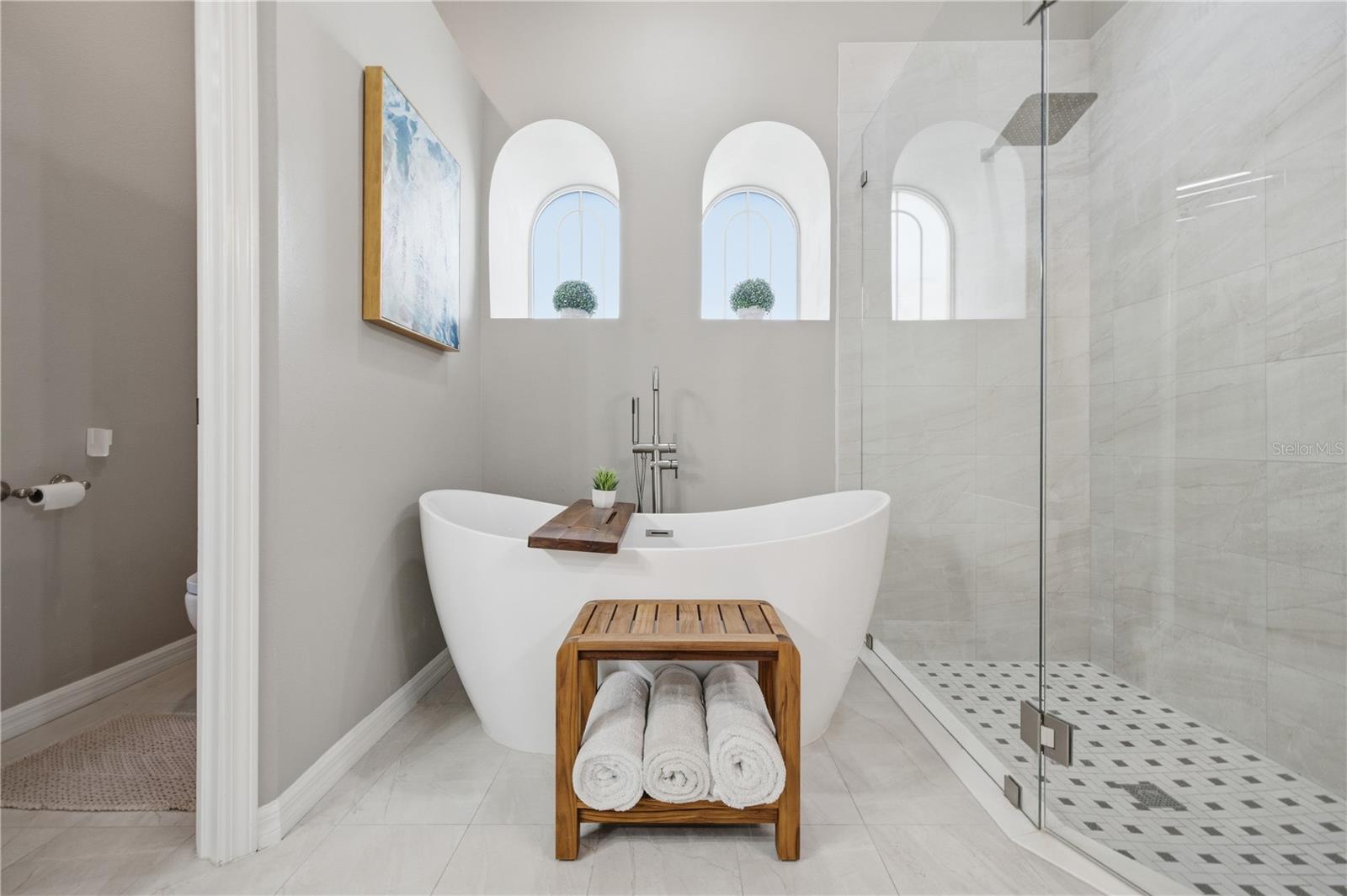 Freestanding Soaking Tub in updated master bath.