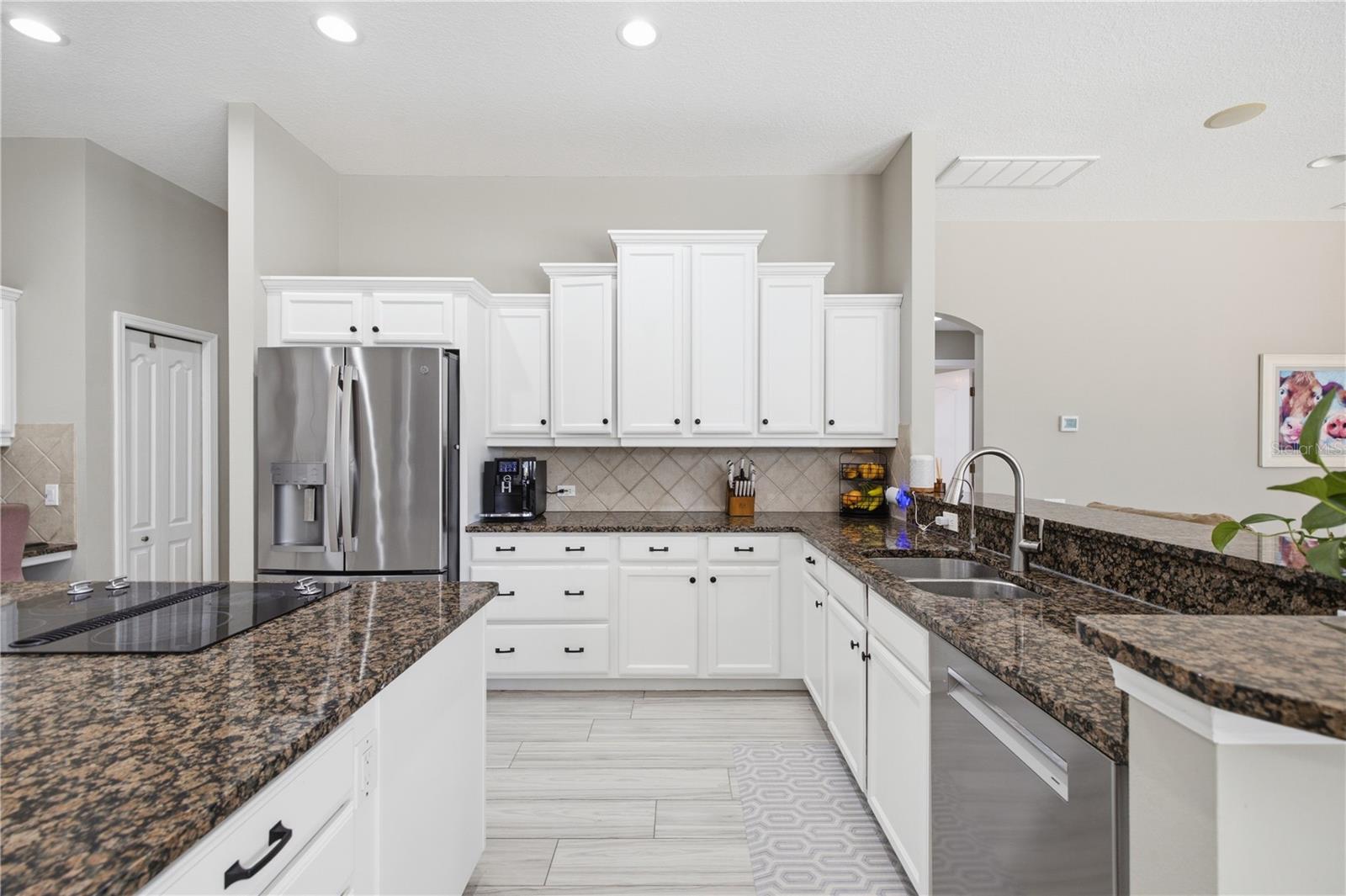 LARGE open kitchen with TONS of storage, wall mounted oven and microwave combo, island cooktop, tons of counterspace, etc.