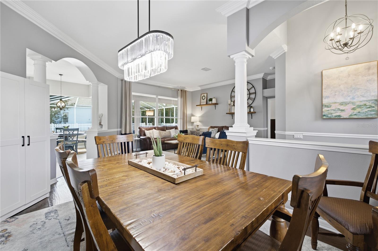 Dining area and upgraded chandelier.