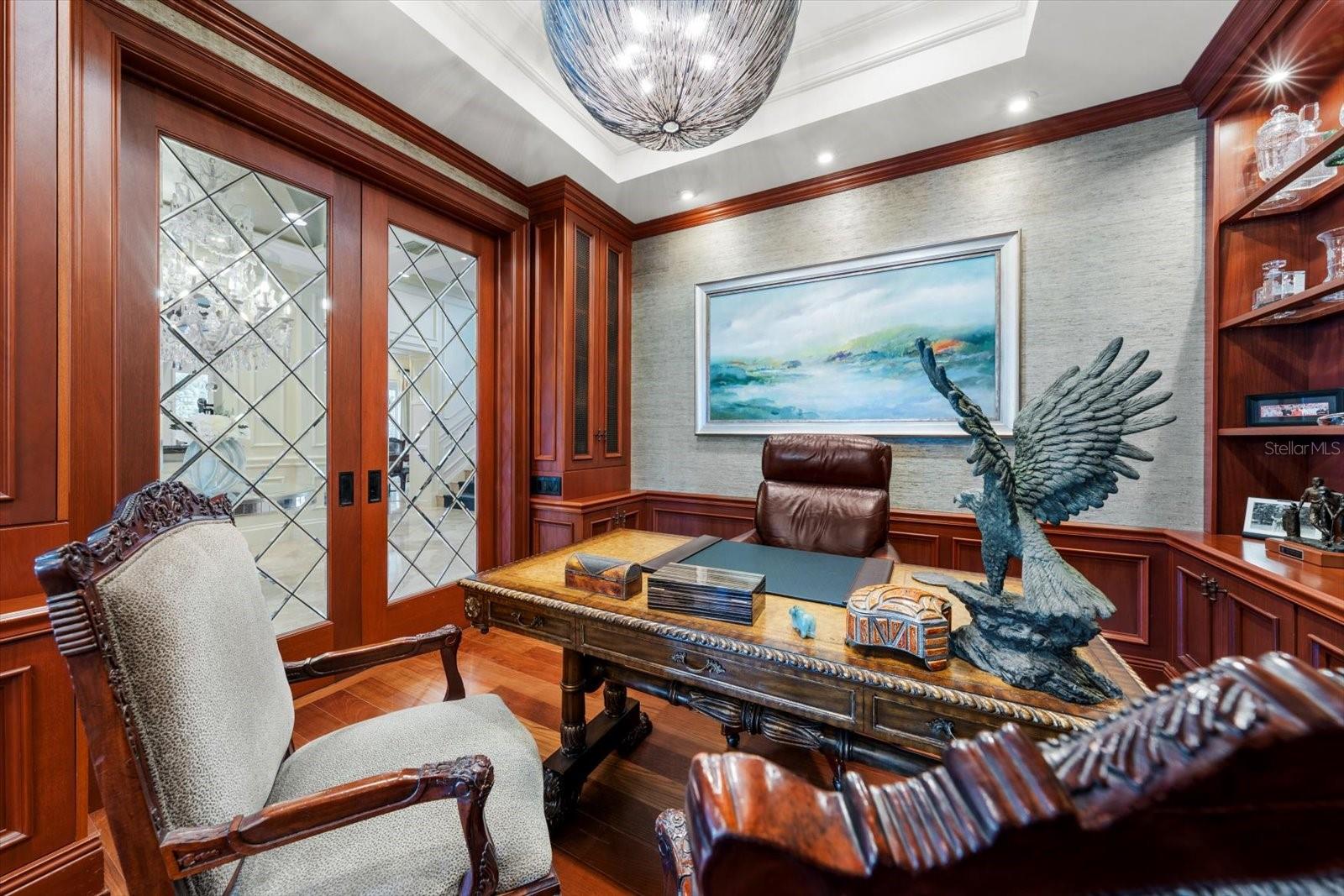 The details in the office are unmatched! Gorgeous Lead-Glass Pocket Sliders