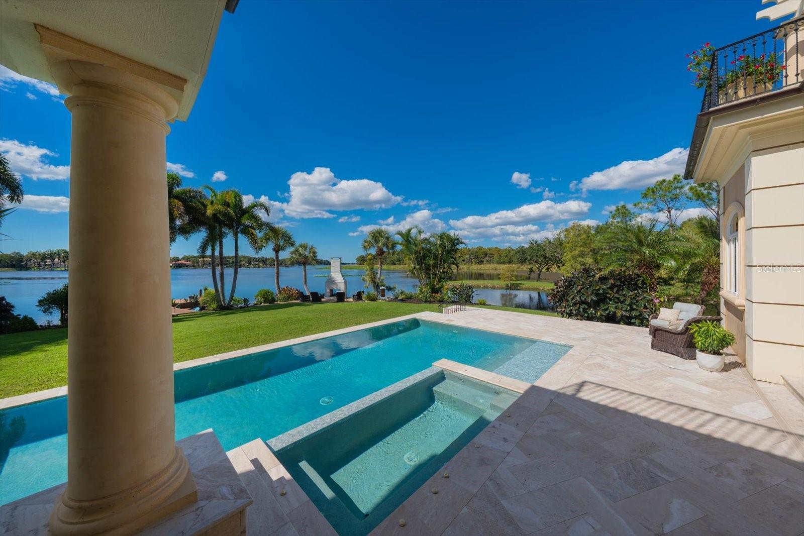Saltwater pool and spa over-looking serene water views Saltwater pool and spa over-looking serene water views
