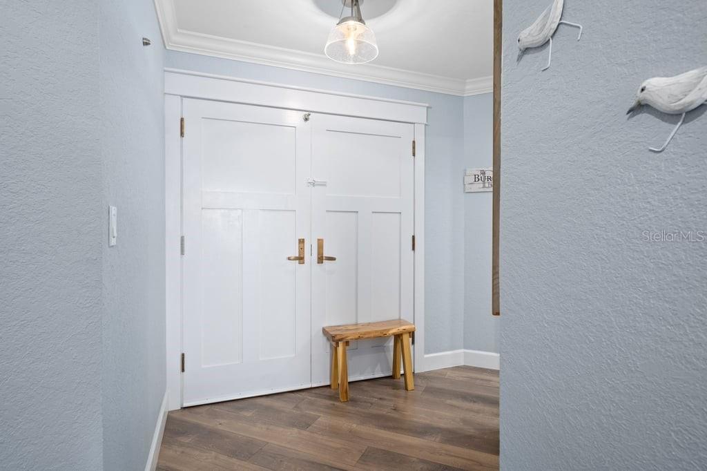 Double door with shaker trim.