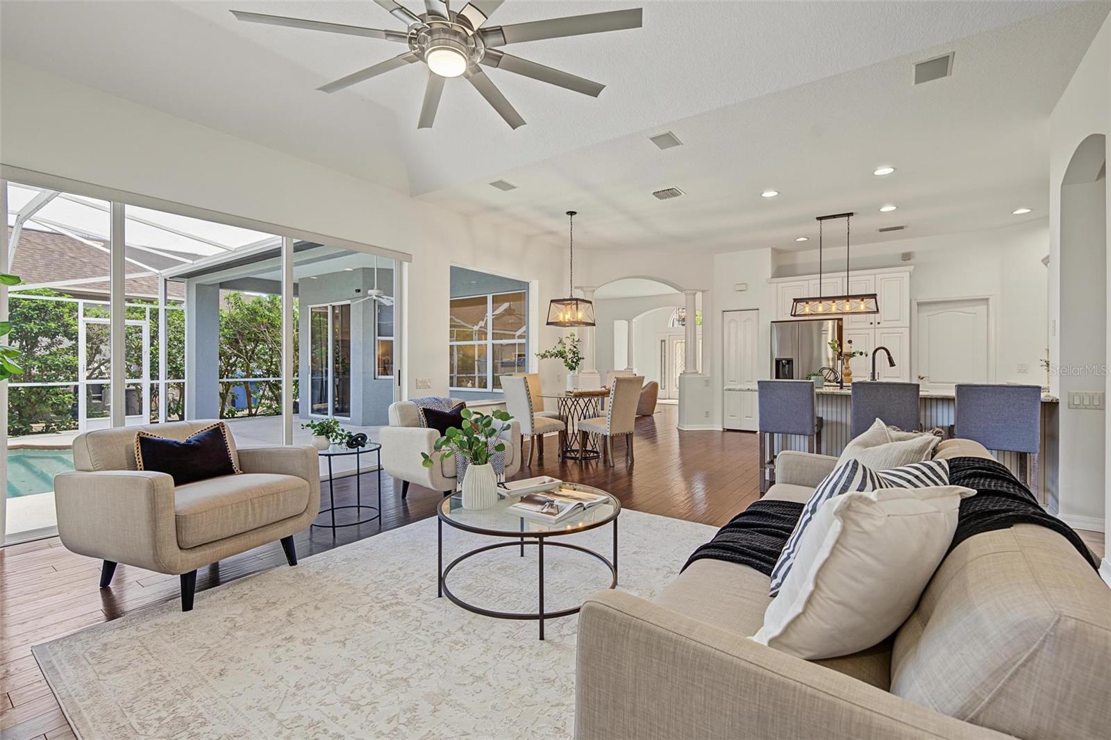 family room overlooking the pool