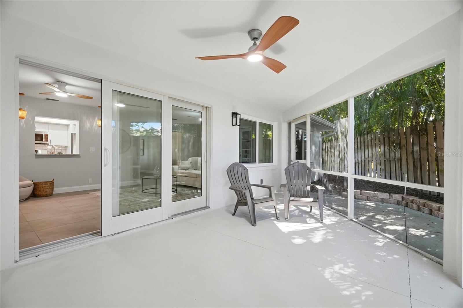 Screened in back patio.