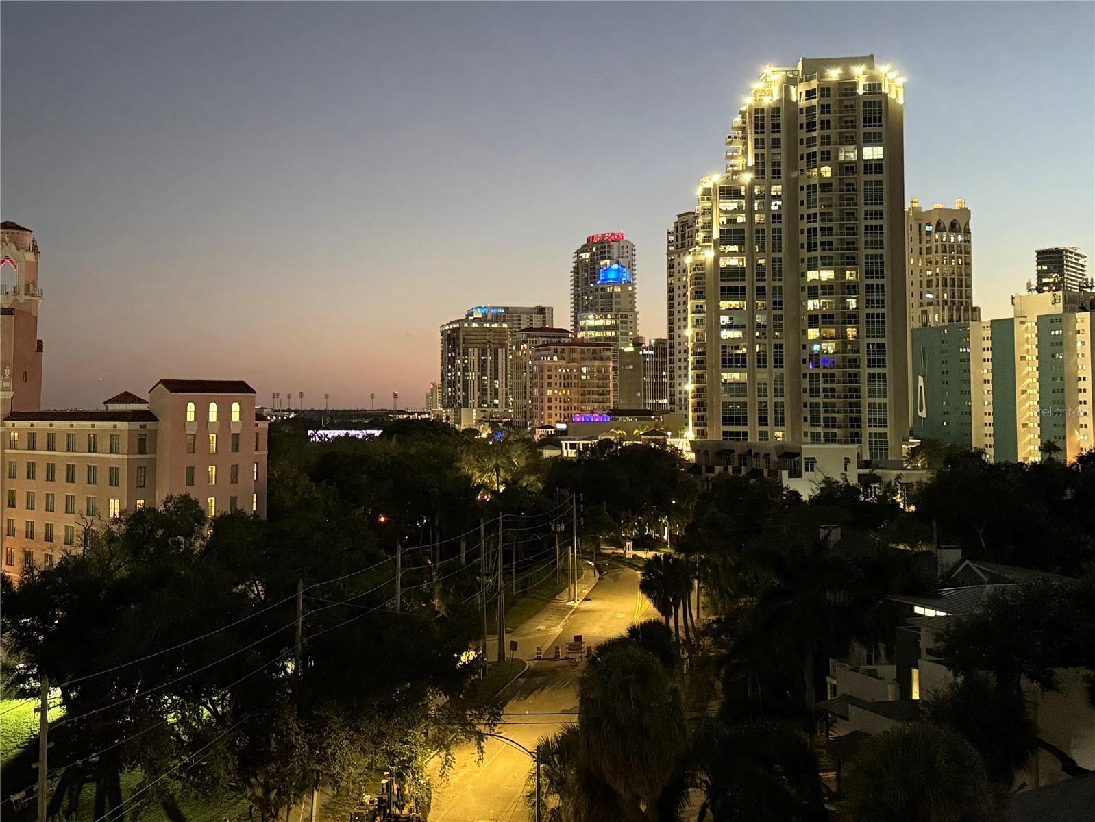 Evening view of downtown St Pete from the balcony