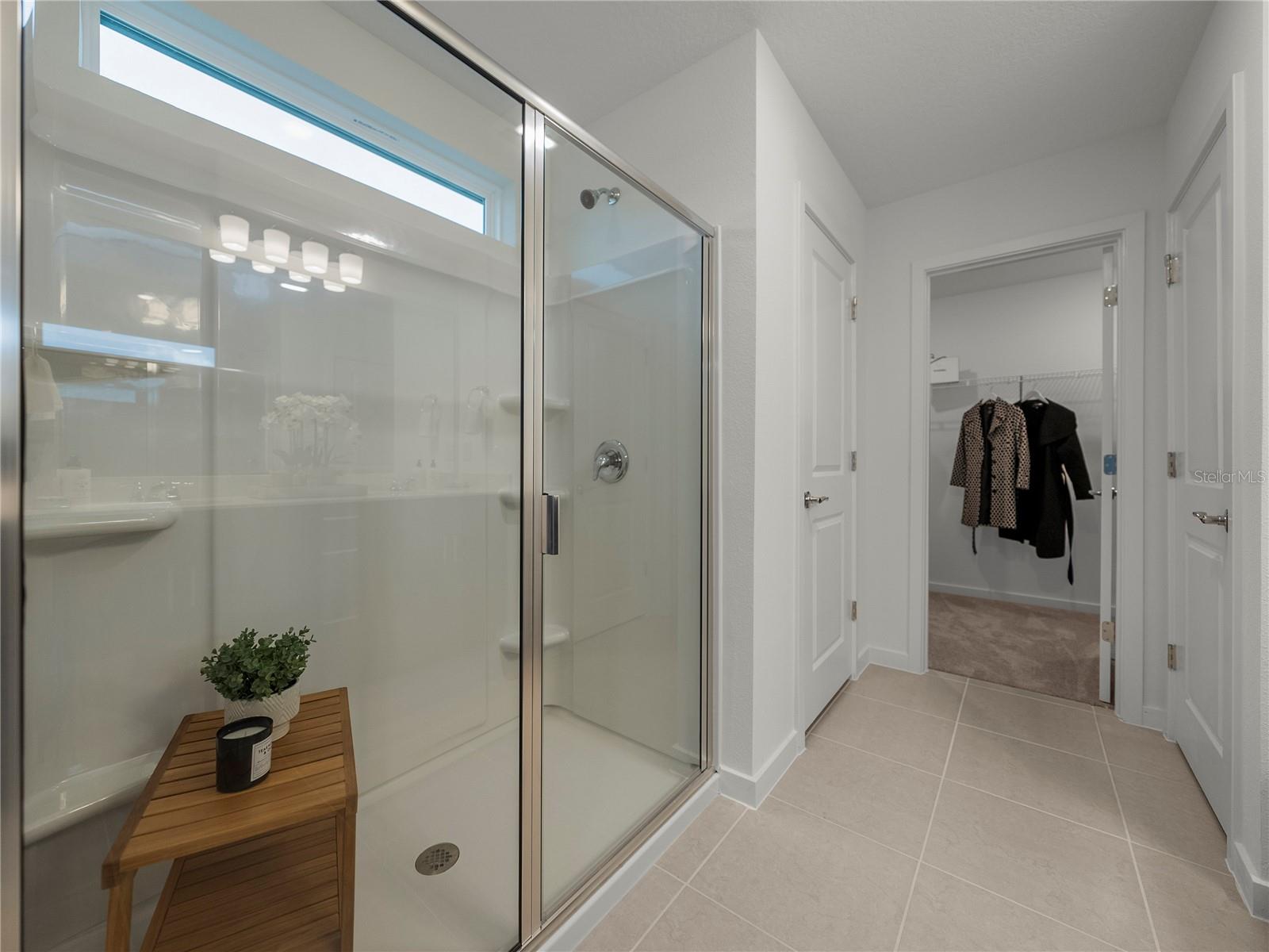 Primary Bath Walk in Shower, Walk in Linen Closet, Walk in Closet and Private Toilet Room