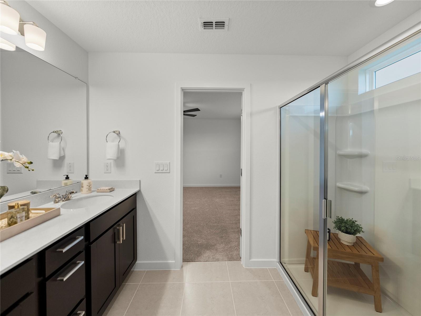 Primary Bath with New Hardware & Glass Shower Enclosure