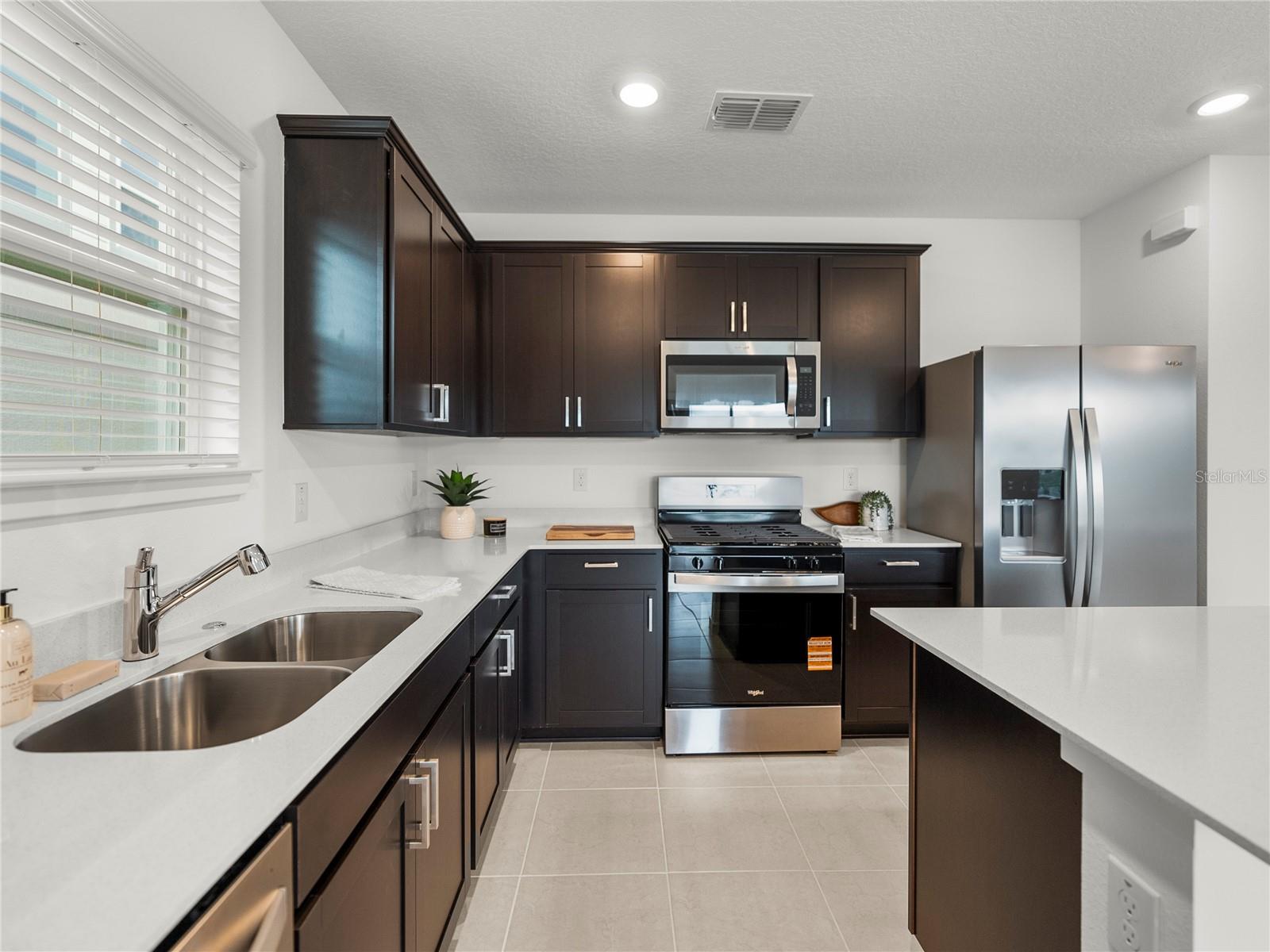 Double Bowl Undermount Sink under Kitchen Window