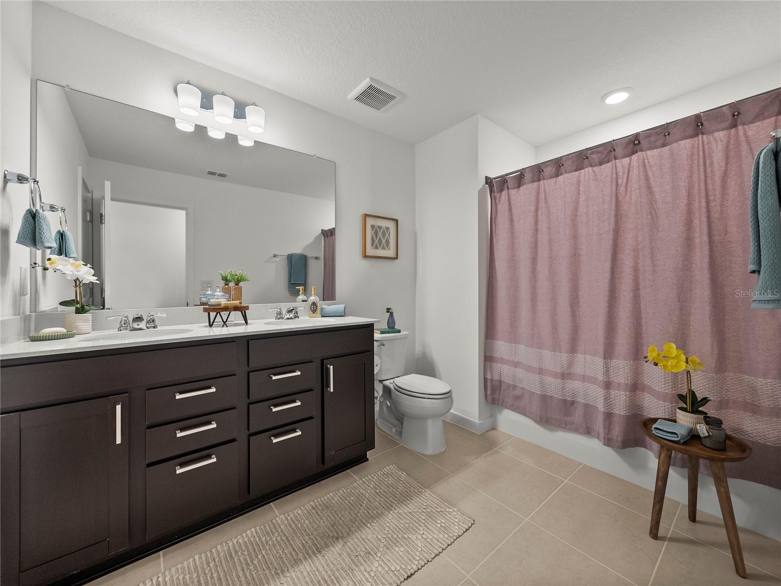 Upstairs Spacious Full 3rd Bath with Dual Sinks, Extra Long Vanity w/Dual Drawer Banks and Built in Linen Closet