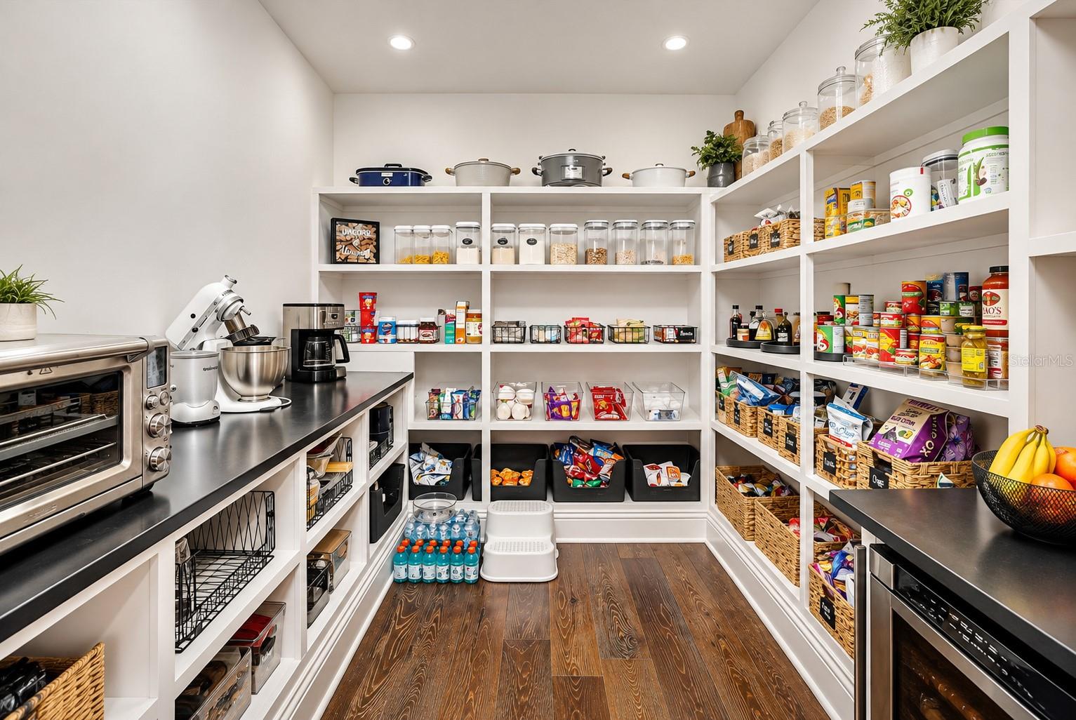 Hidden walk-in pantry w/microwave