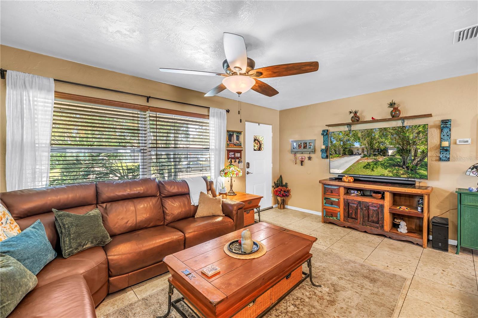 Travertine floors in the living room