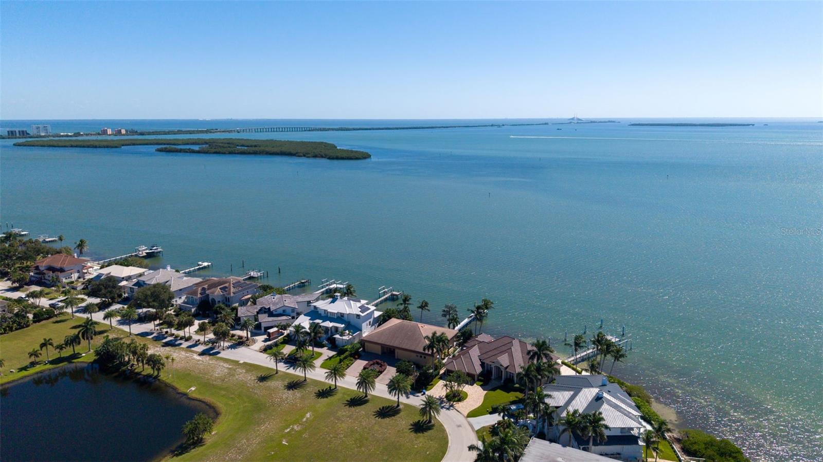 aerial view facing toward Skyway Bridge