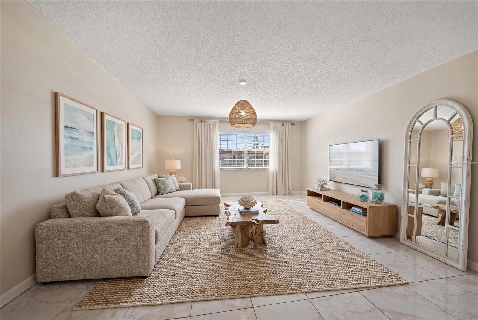 Living room virtually staged