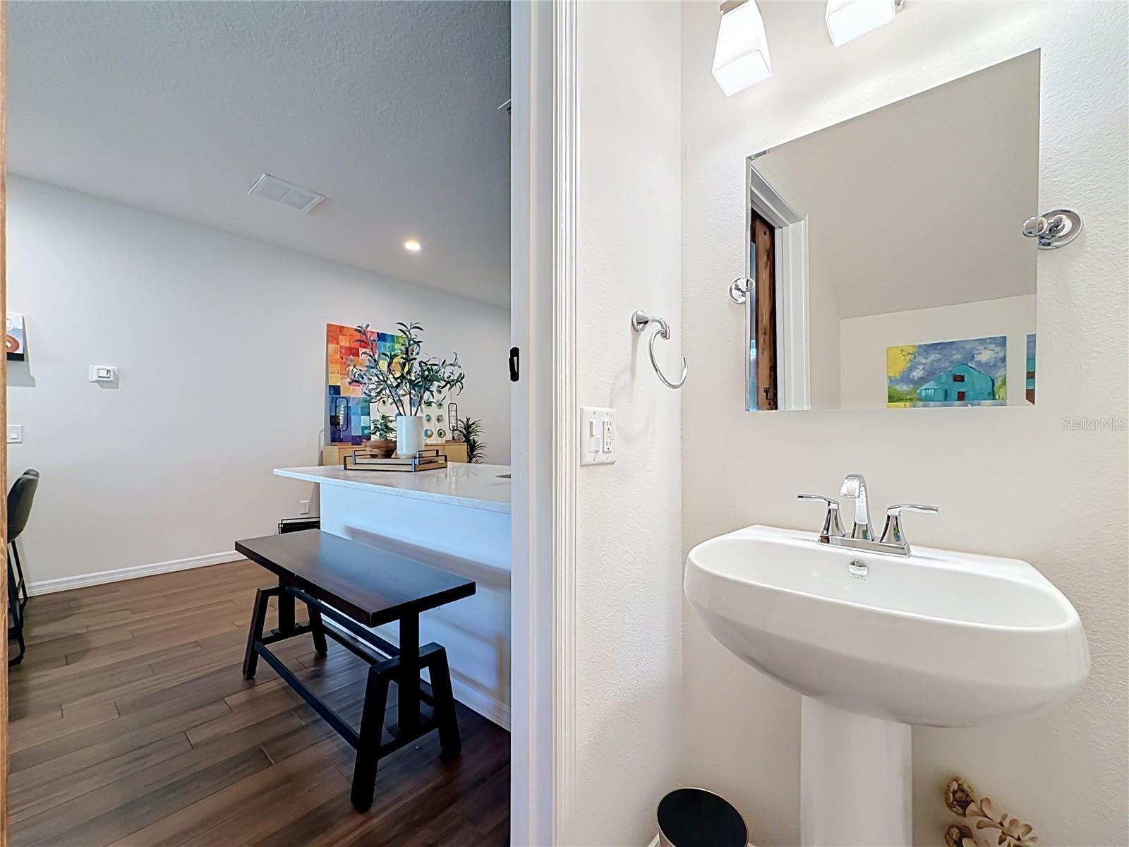 Downstairs Half Bath with custom barn door