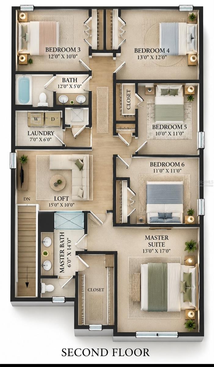 Virtually Staged Upstairs floor plan