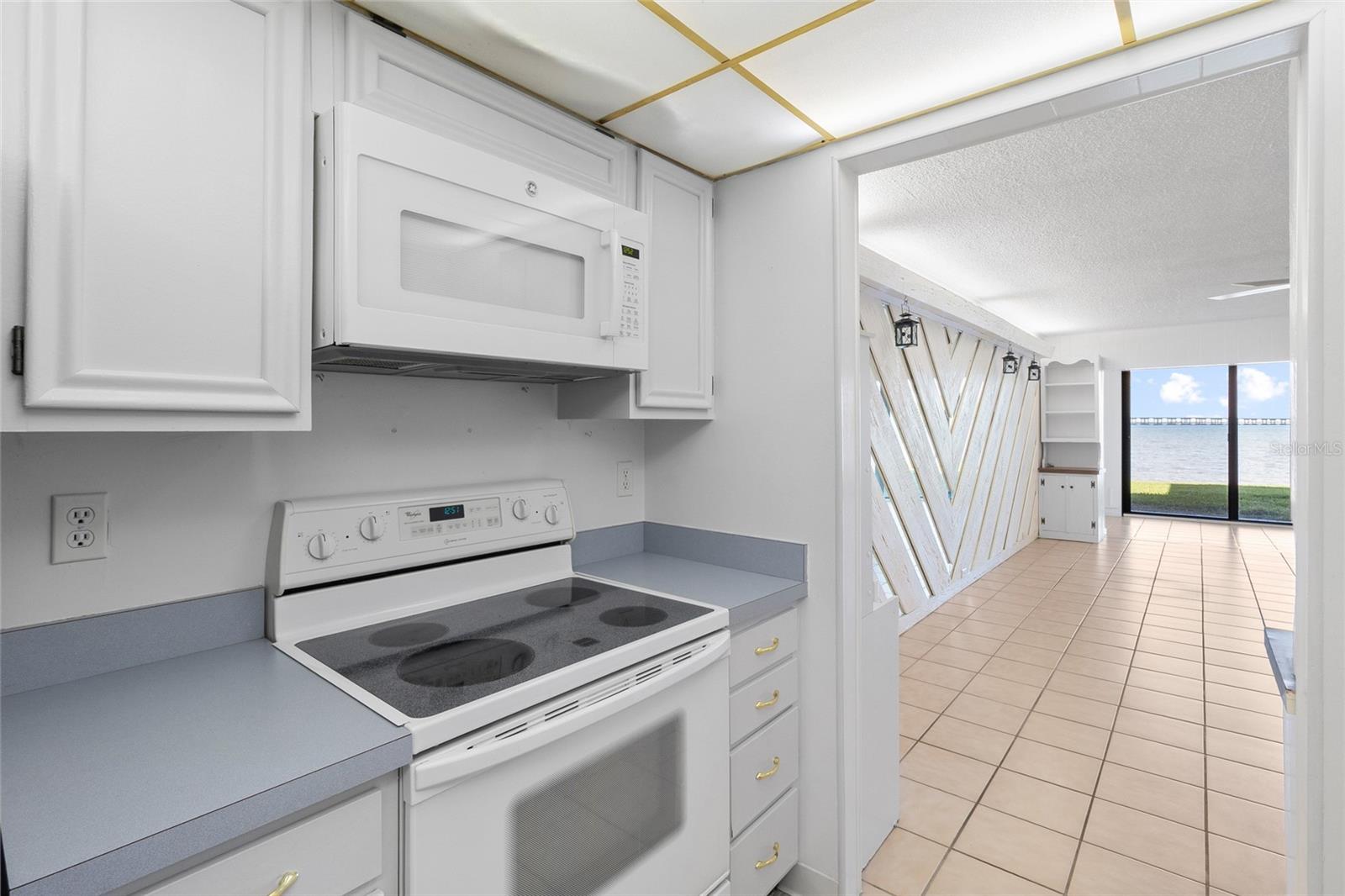 Kitchen looking toward water view.