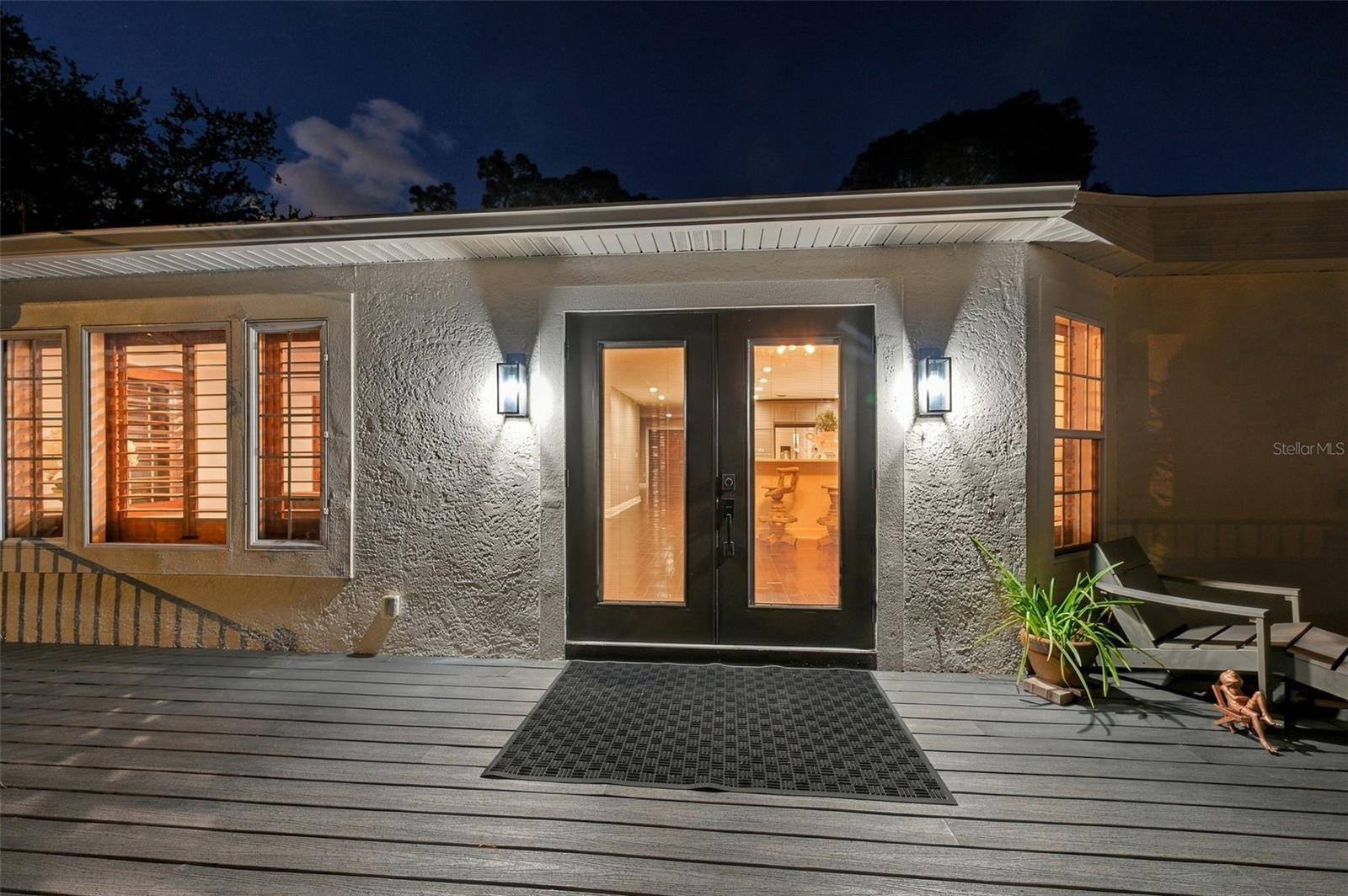 French doors to backyard