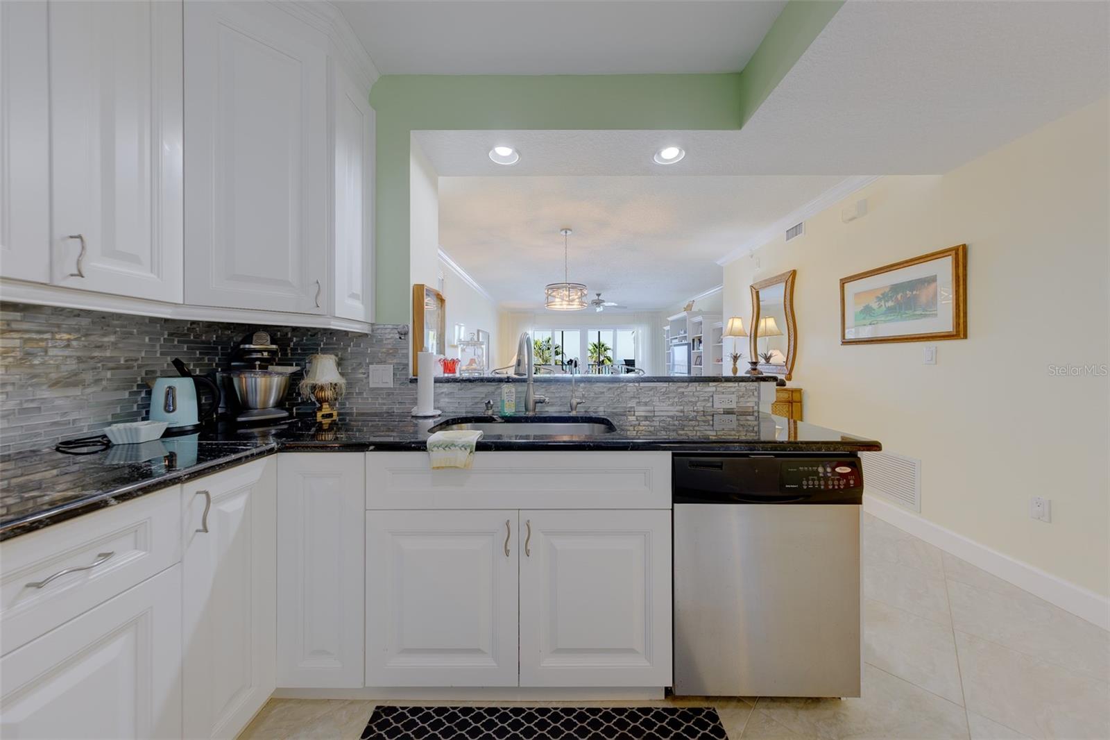 Kitchen open to dining area