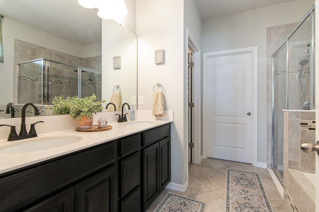 Spacious 2 sink countertops, lots of cabinet storage space and walk in closet space.