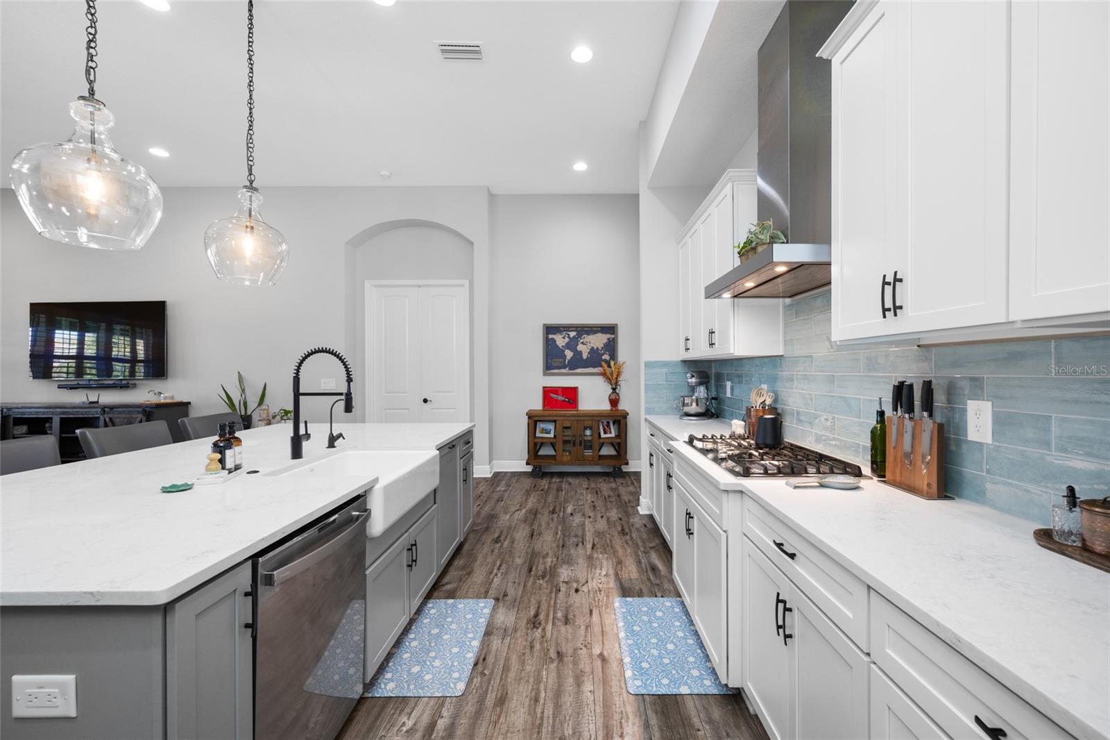 Kitchen with Quartz Counters and 9 foot Island