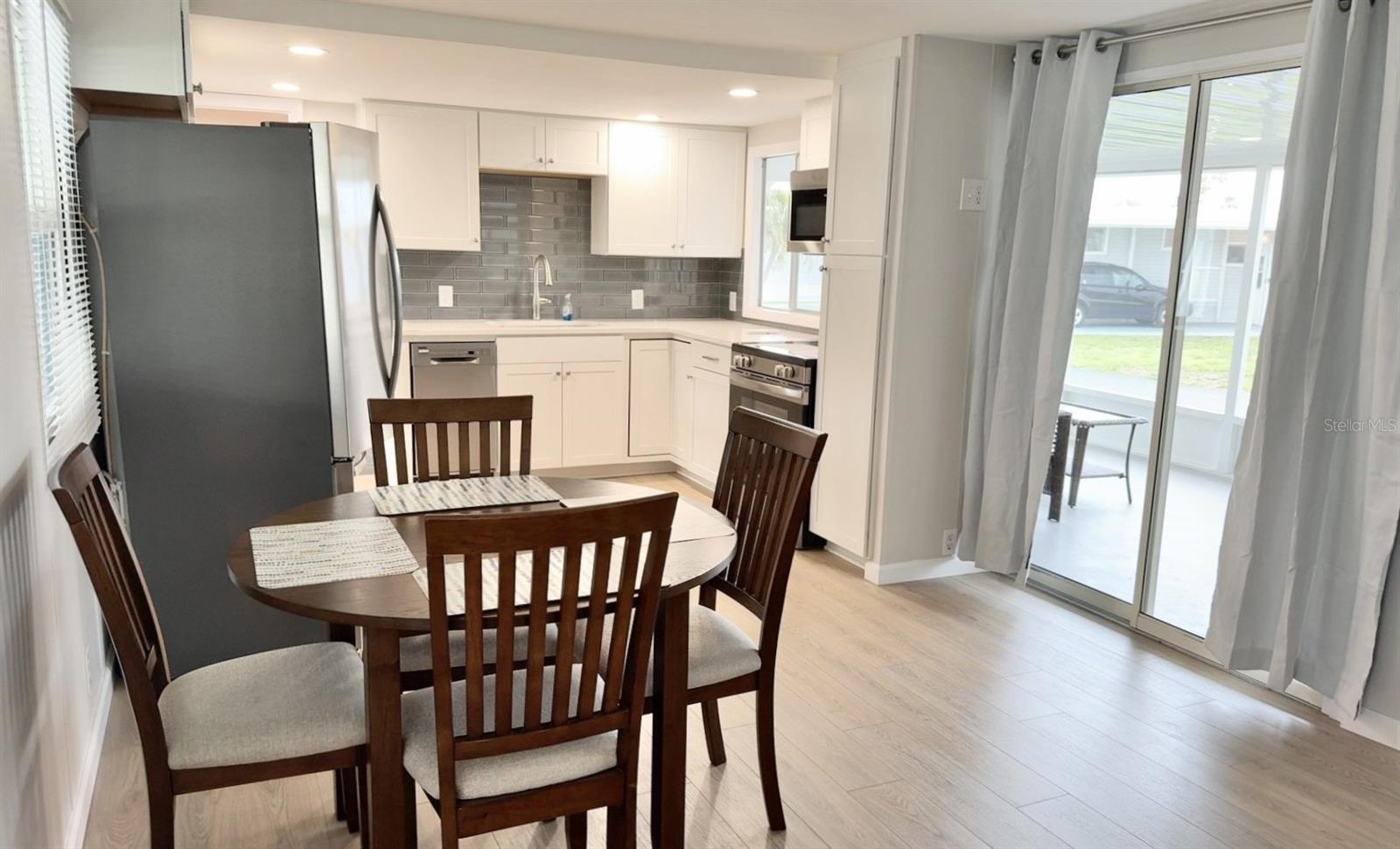 Open kitchen/dining/living area