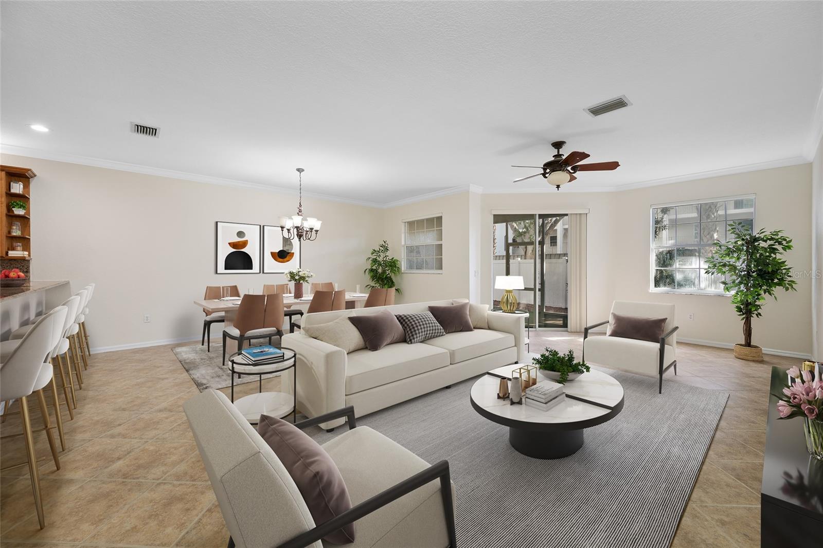 Virtual Staging Great Room to Dining Rm & Lanai!