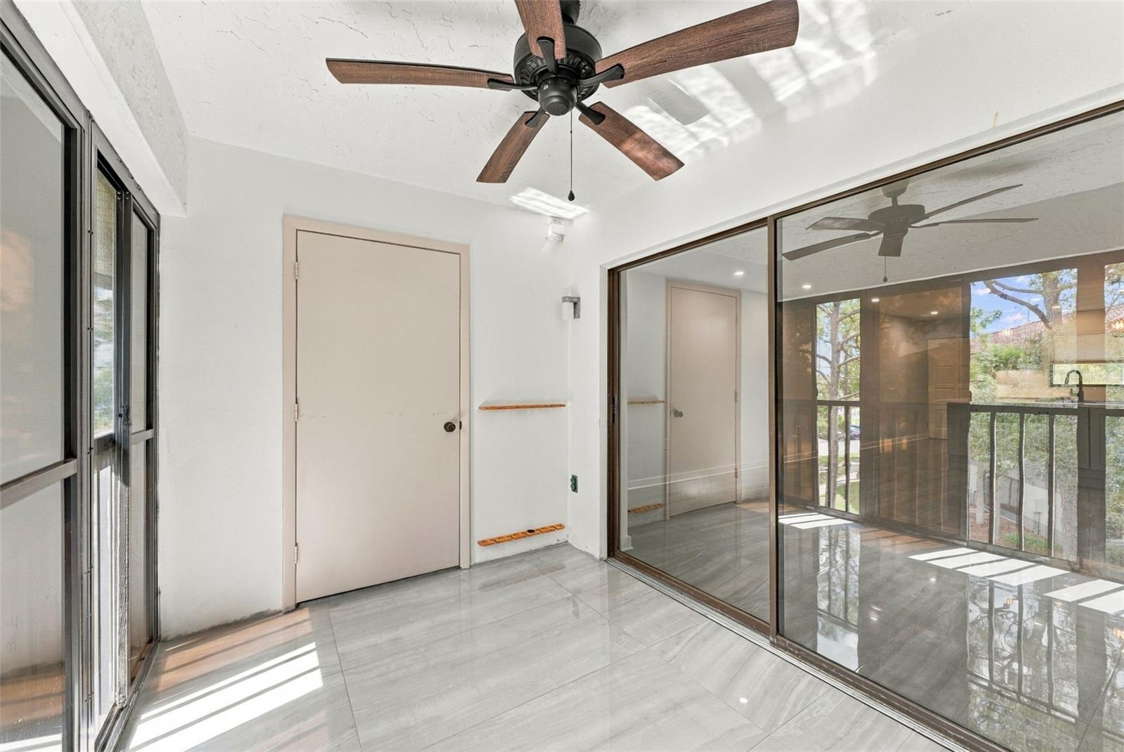 Private patio with a convenient additional storage closet