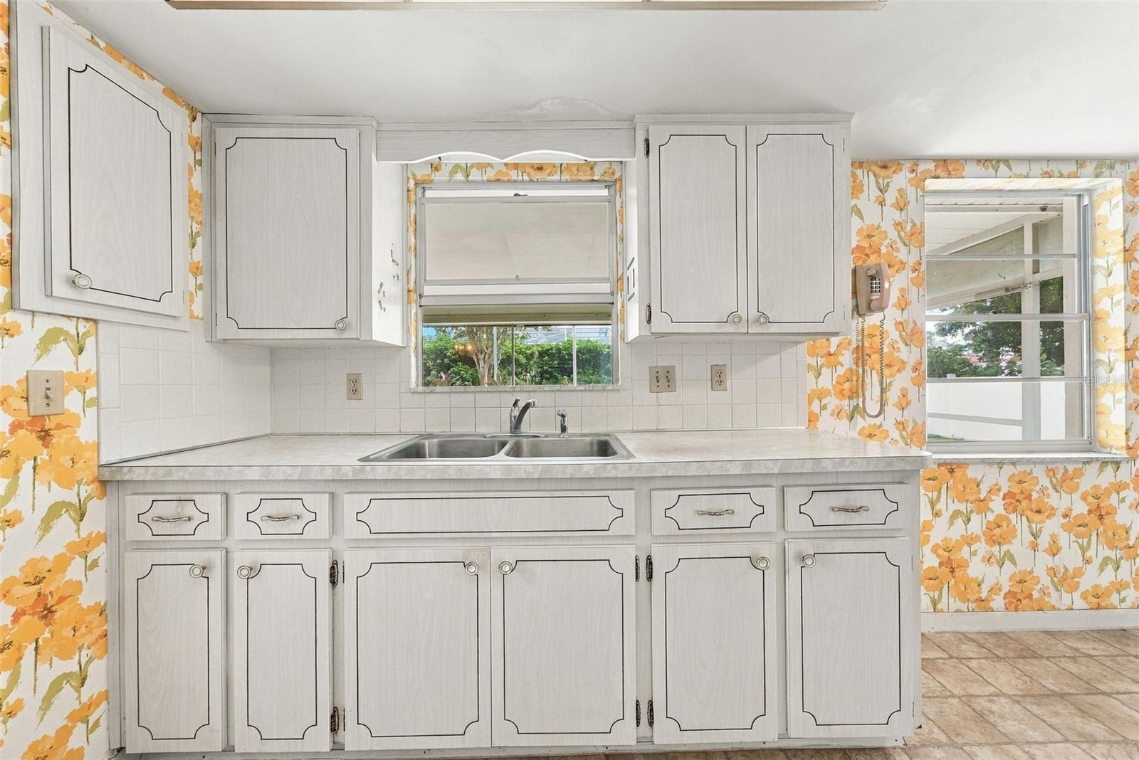 Kitchen view showcasing ample cabinetry and counter space