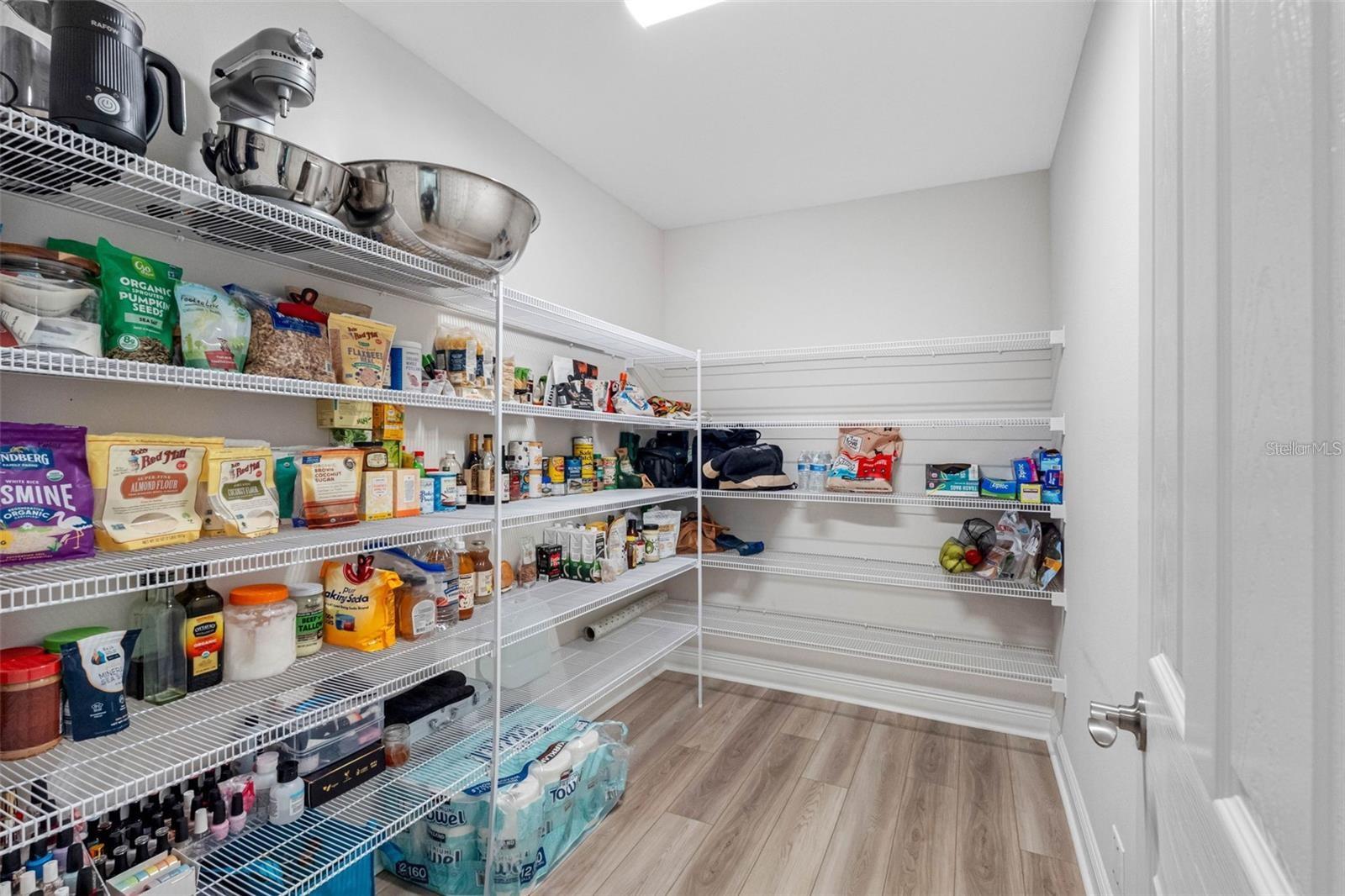 Walk-in pantry with floor-to-ceiling shelving
