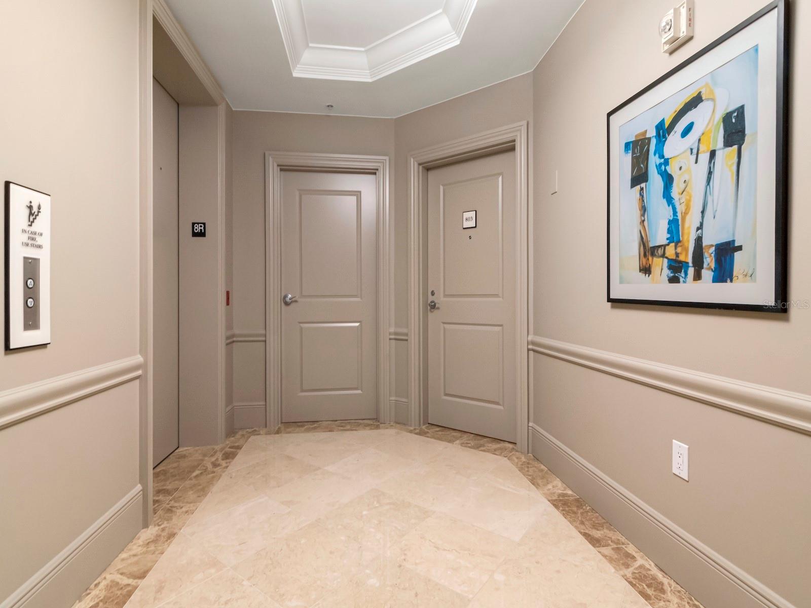 Private Foyer Front Door and Elevator