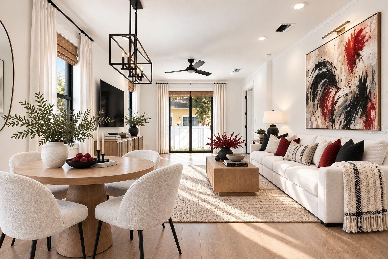 Virtually staged living and dining rooms