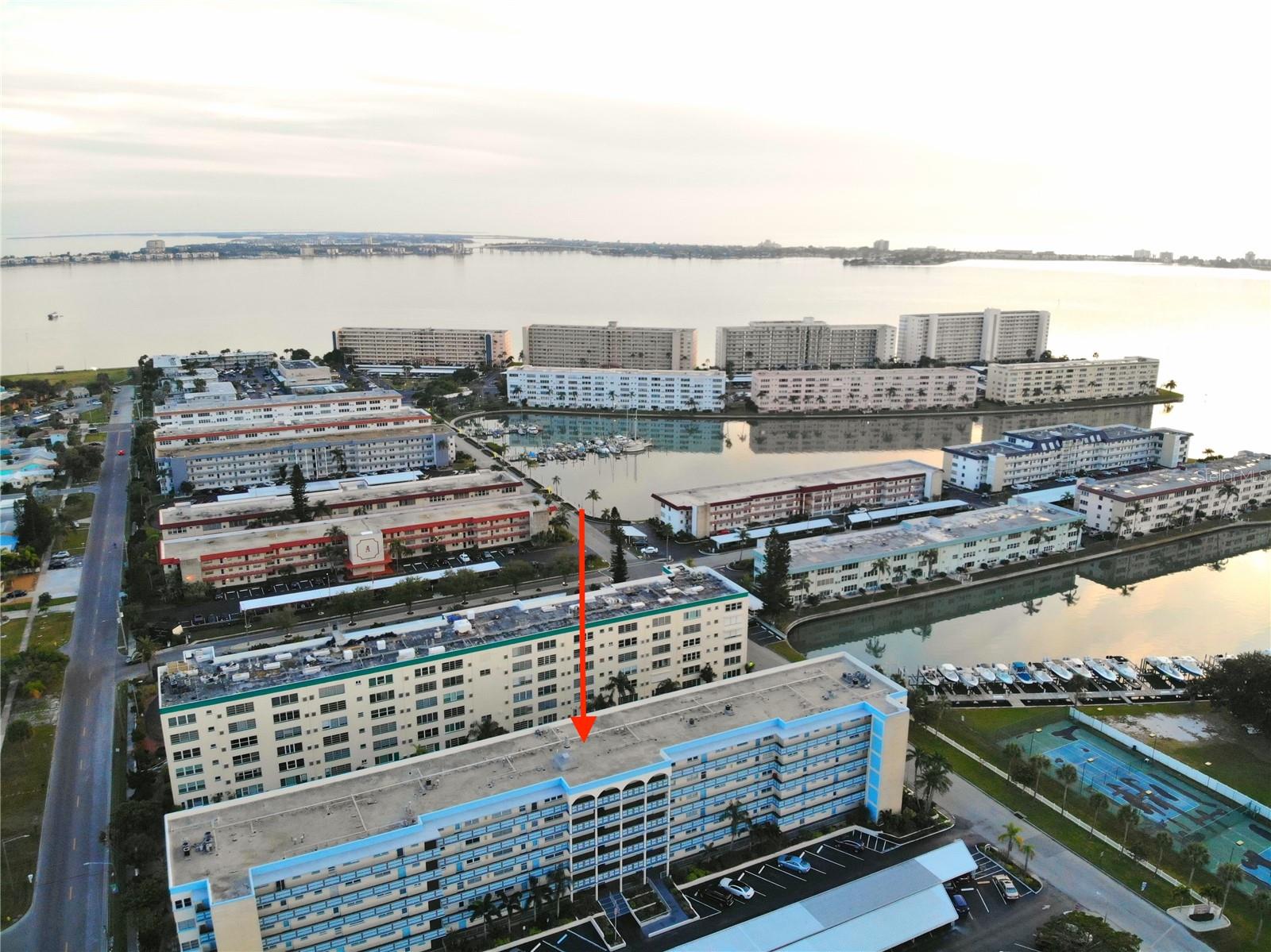 Town Shores Aerial Photograph showing Kenmore Building Exterior. Town Shores Aerial Photograph showing Kenmore Building Exterior.