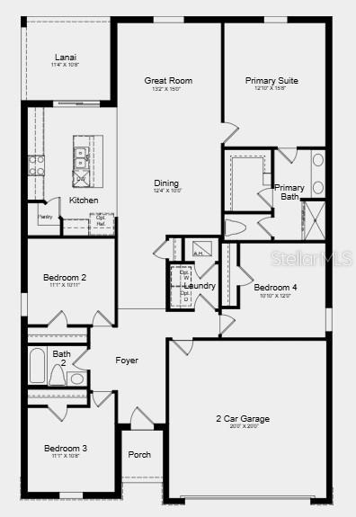 Floor Plan ~ Additional Highlights Include: GE refrigerator, laundry pkg, extended LVP flooring, whole house blinds, and vertical blinds on sliding doors