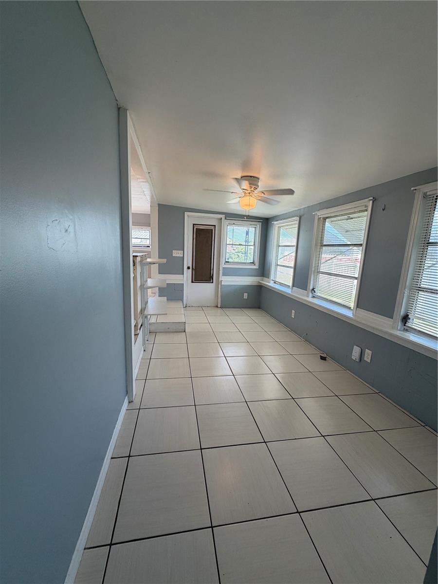 View of the main living area and front door.