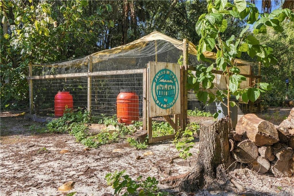 A LITTLE COUNTRY CHARM! This fenced outdoor enclosure offers a dedicated space surrounded by mature trees & natural Florida greenery.