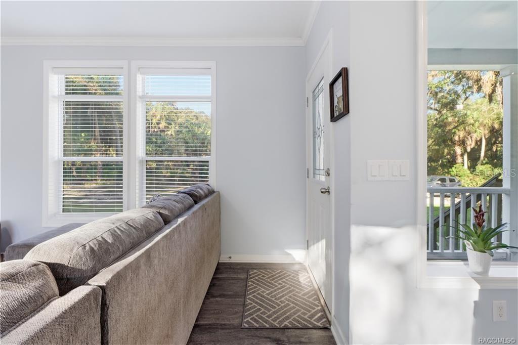 BRIGHT, CHEERFUL & INVITING! Natural light fills the entry area, complemented by LUXURY VINYL PLANK FLOORING, soft neutral colors & crisp white trim.
