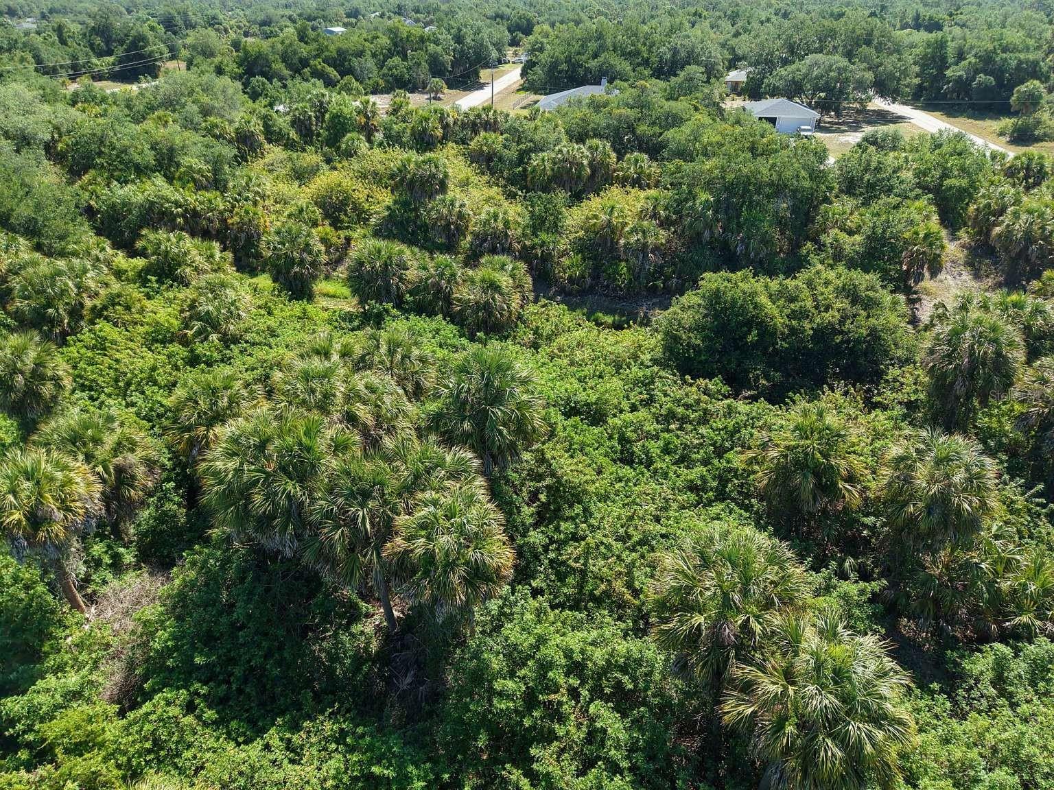 Aerial view of the lot and surrounding area.