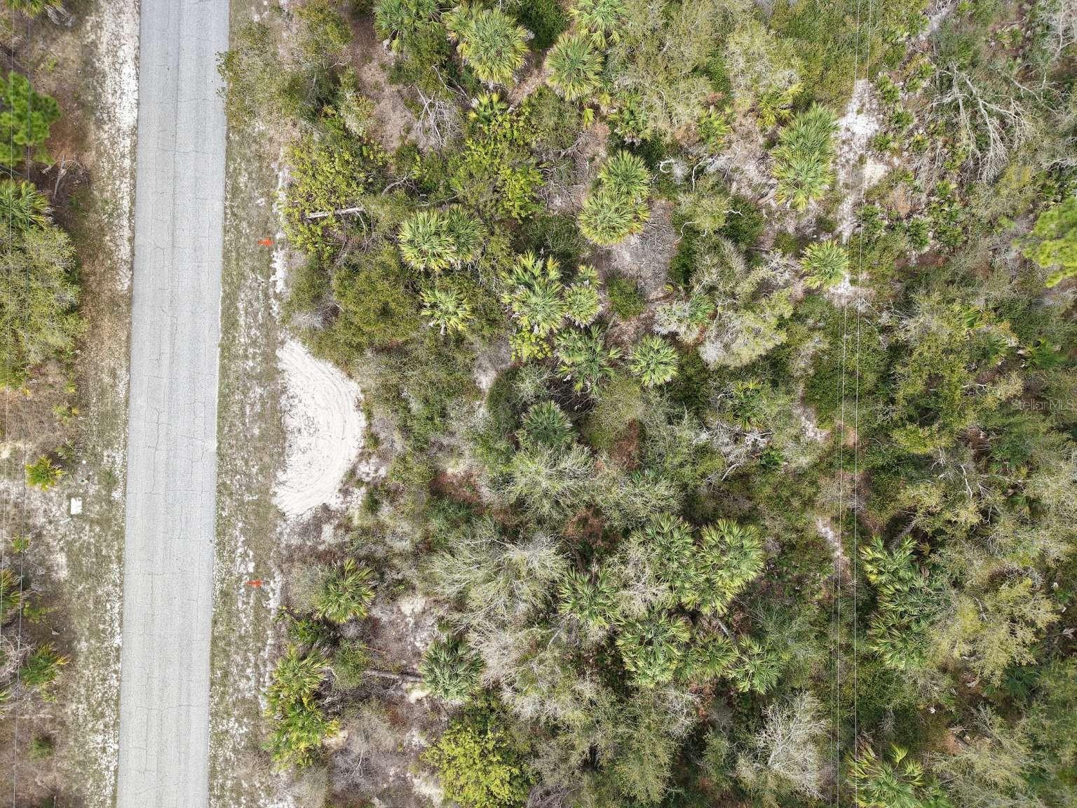 Overhead view of the lot and road.