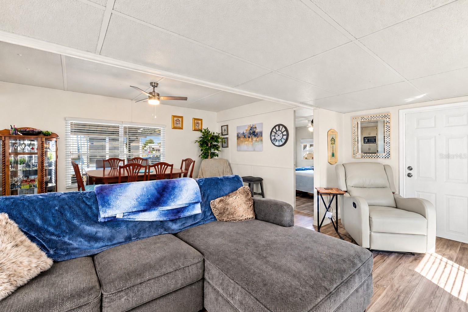 Open concept dining and living room.