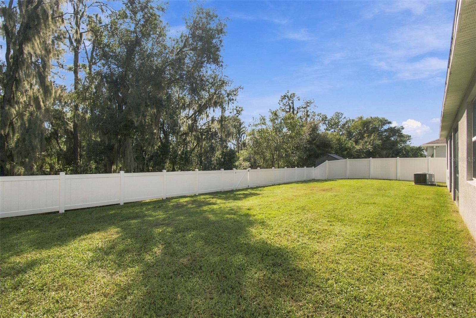 Huge backyard with conservation views and brand new white vinyl fence