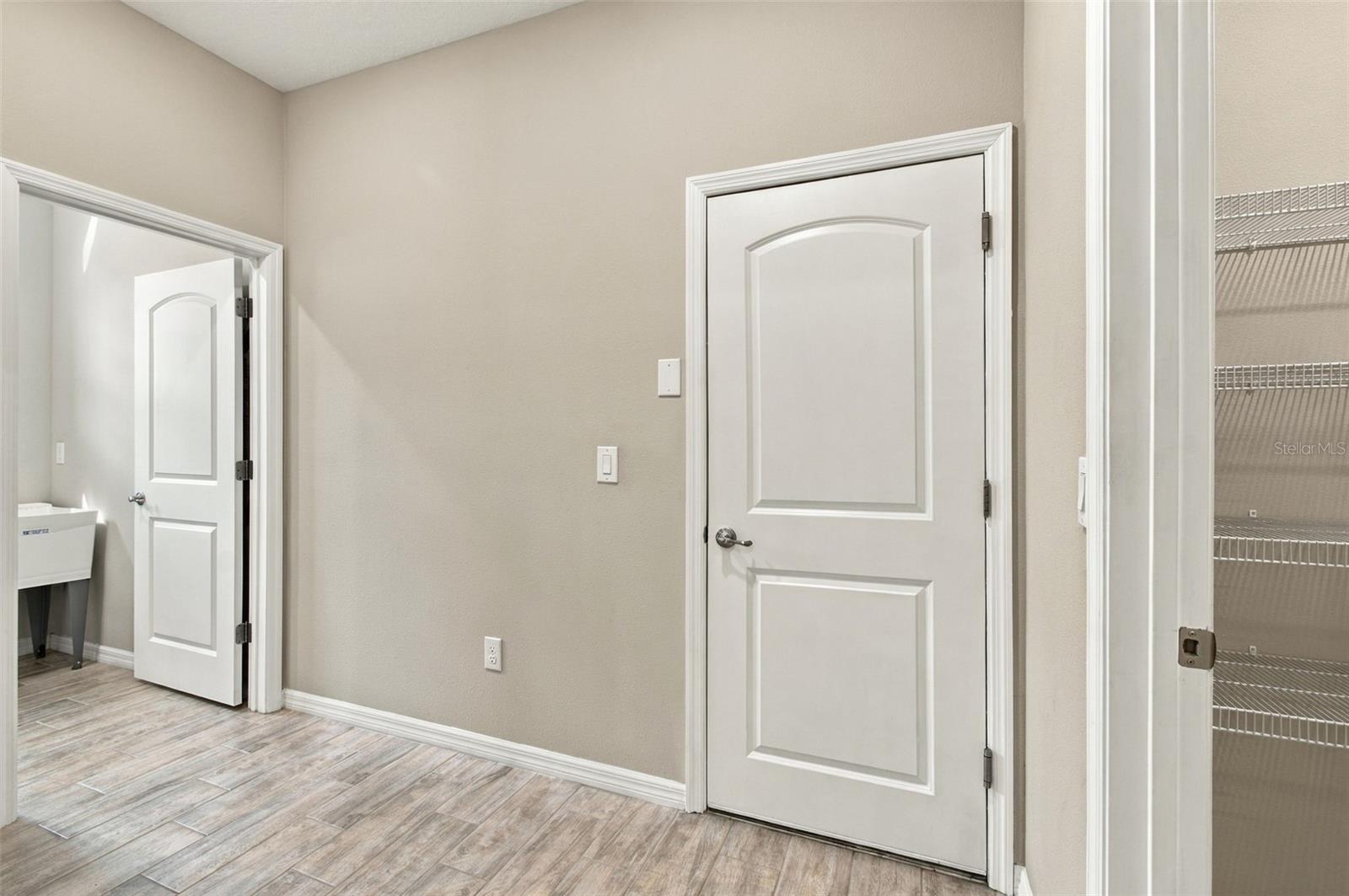 Mudroom area - Laundry to the left and Pantry to the right, Garage door straight ahead