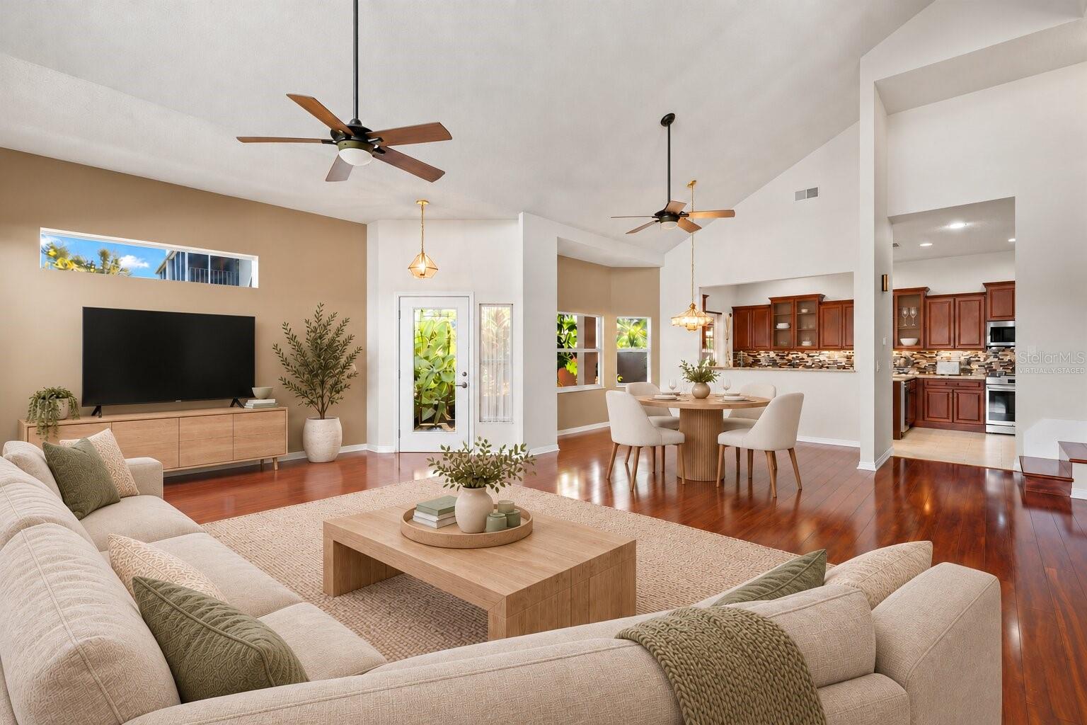 Virtually Staged - Living Room, Dining Room and Kitchen